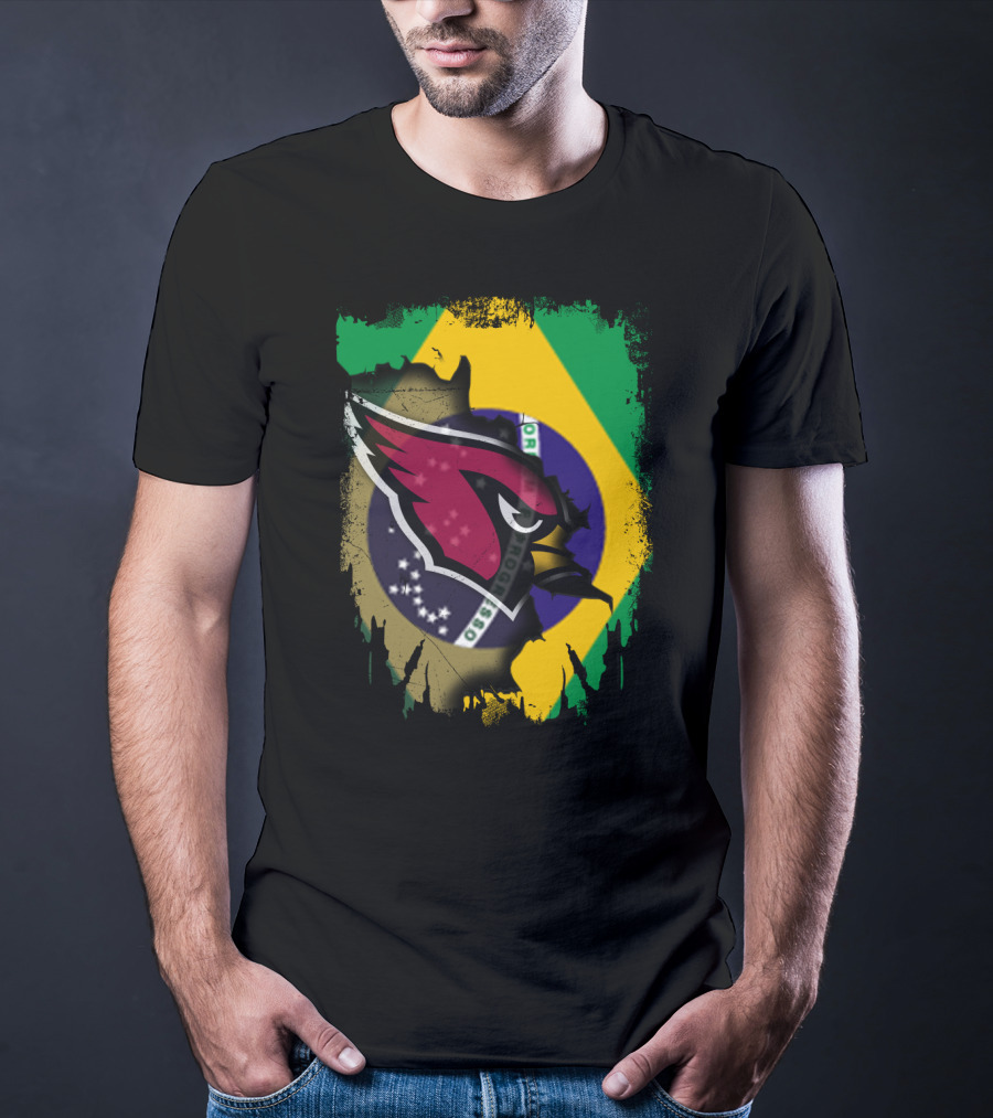 Together Brazil With Arizona Cardinals Flag Fusion T-Shirt