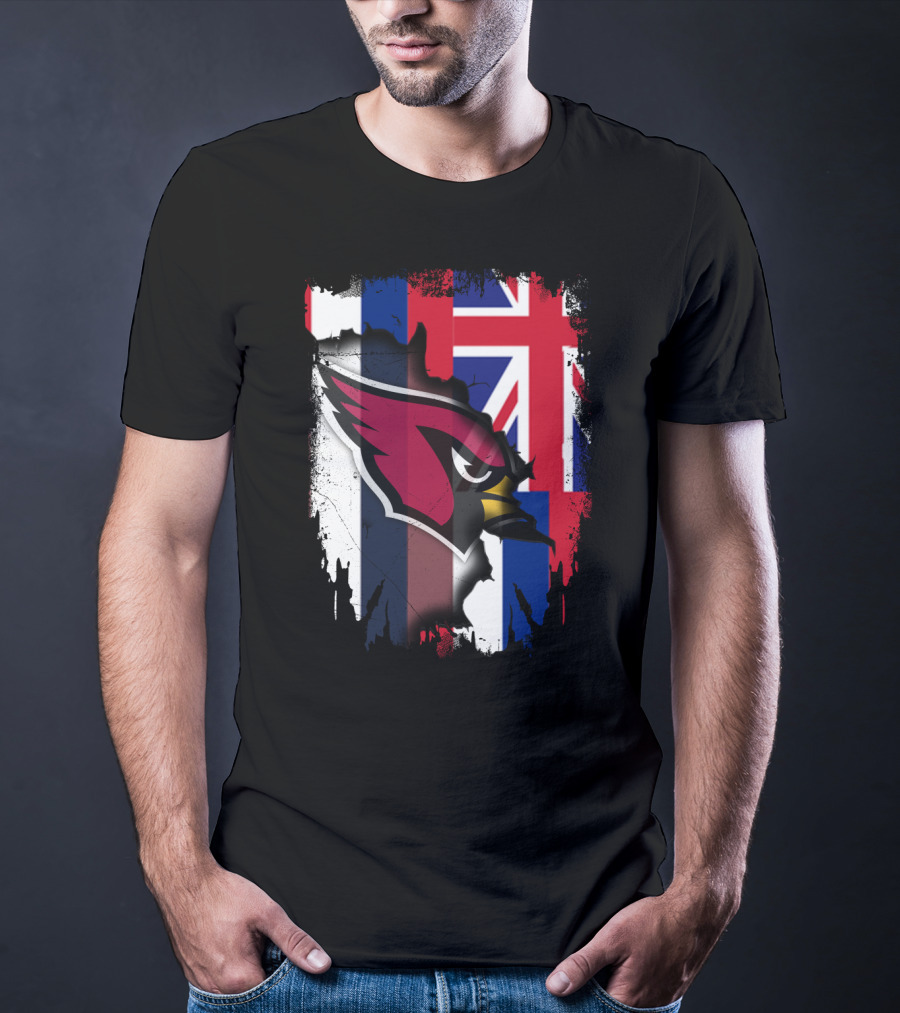 Hawaii Flag With Cardinals Logo Overlapping T-Shirt
