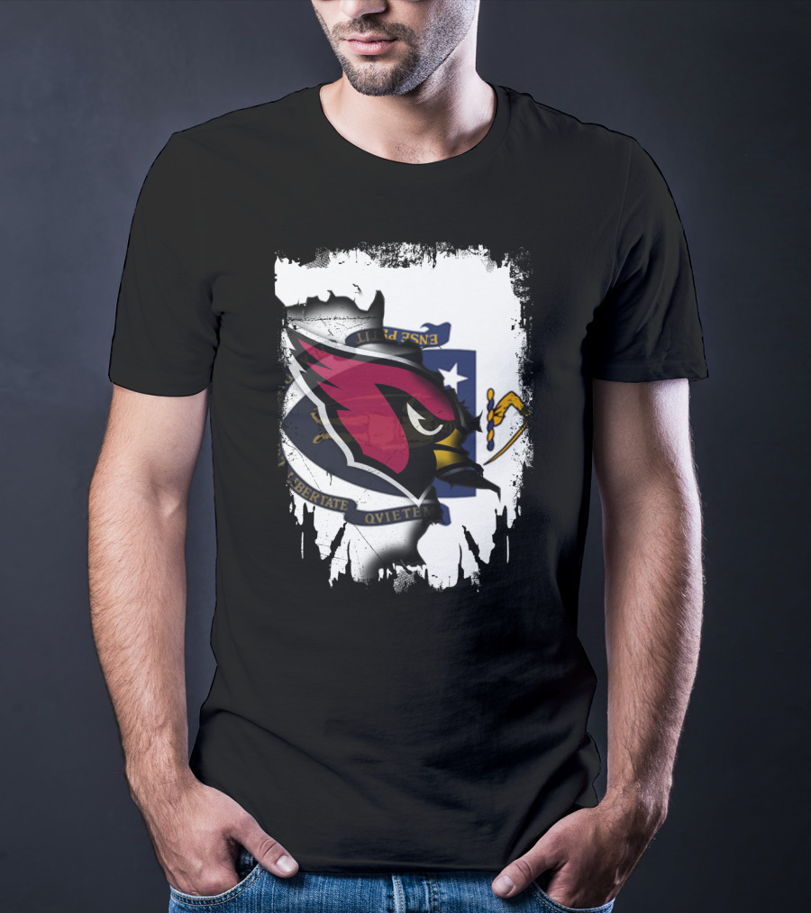Massachusetts State Flag With Cardinals Football Logo Overlay T-Shirt