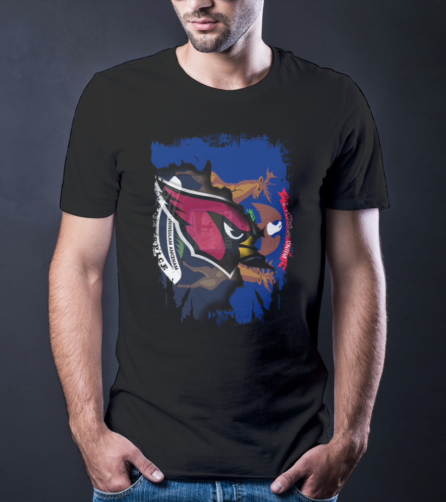 Together Michigan Cardinals Emblem With State Flag Fusion T-Shirt