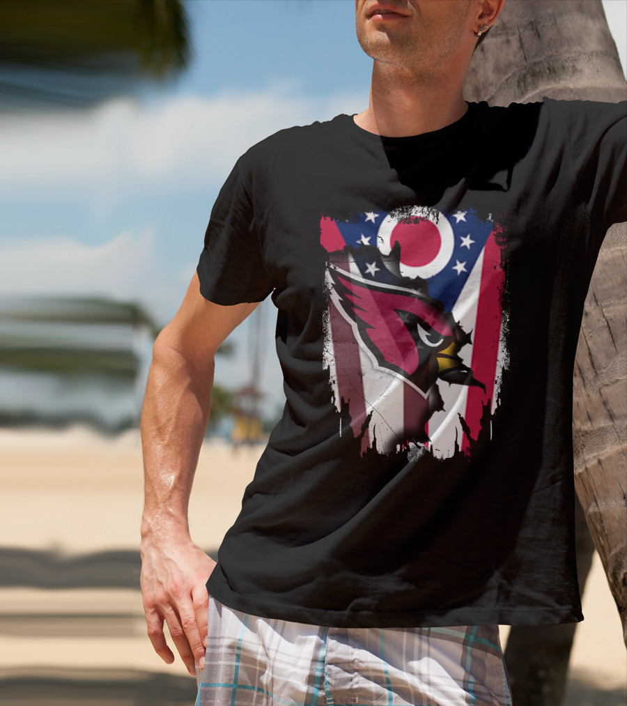 Ohio Flag With Cardinal Bird Logo Together T-Shirt