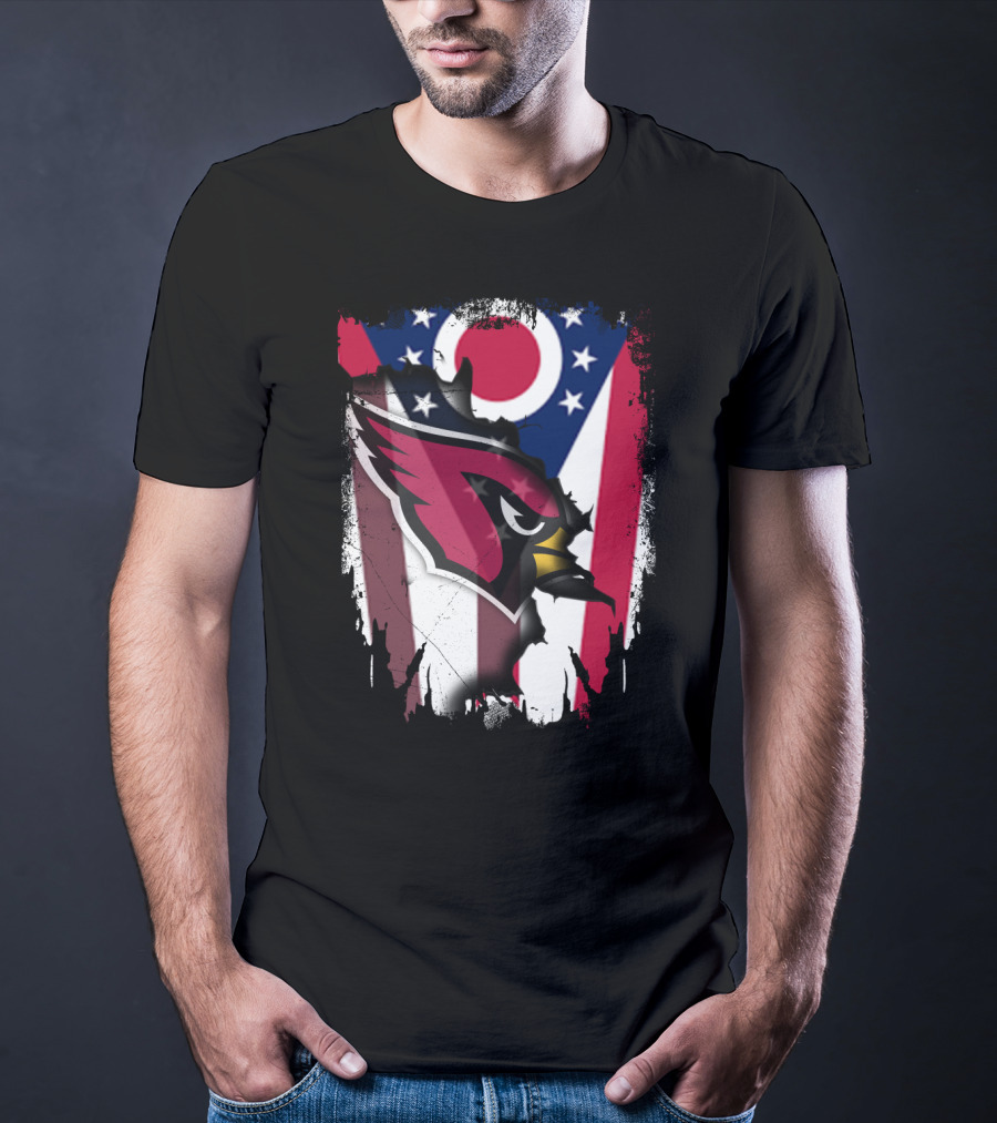 Ohio Flag With Cardinal Bird Logo Together T-Shirt