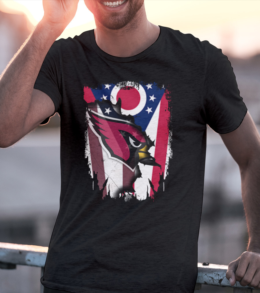 Ohio Flag With Cardinal Bird Logo Together T-Shirt