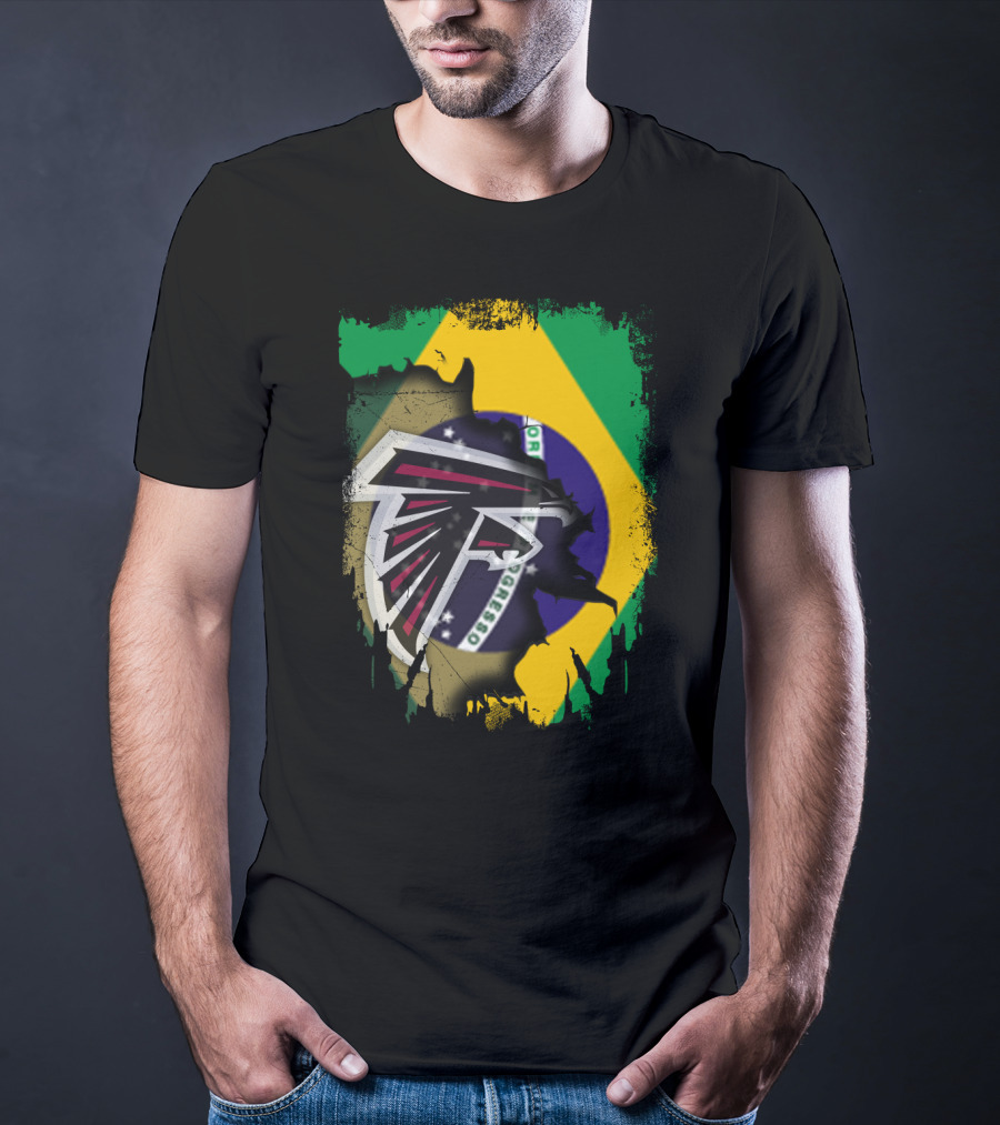 Atlanta Falcons Logo With Brazilian Flag Background T-Shirt