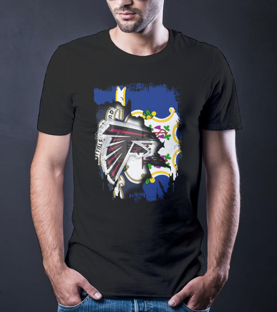 Connecticut State Flag With Atlanta Falcons Logo Integration T-Shirt