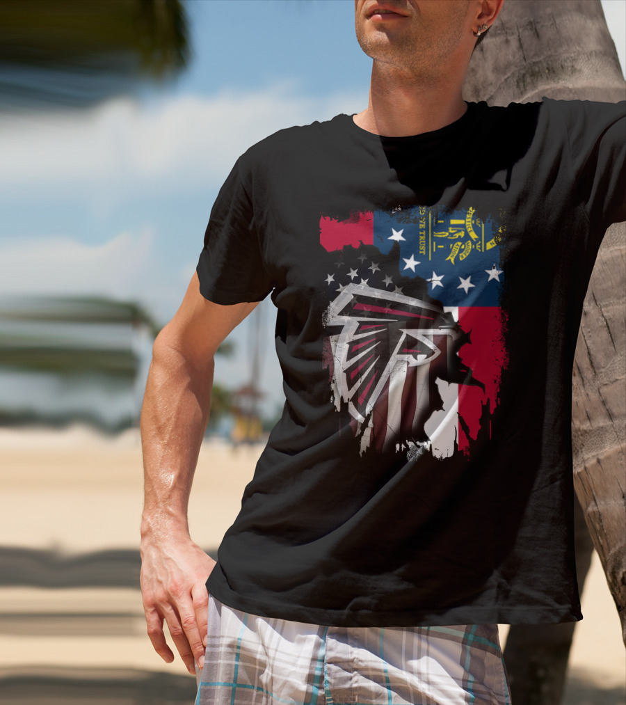 Georgia Flag Blended With Atlanta Falcons Logo Together T-Shirt