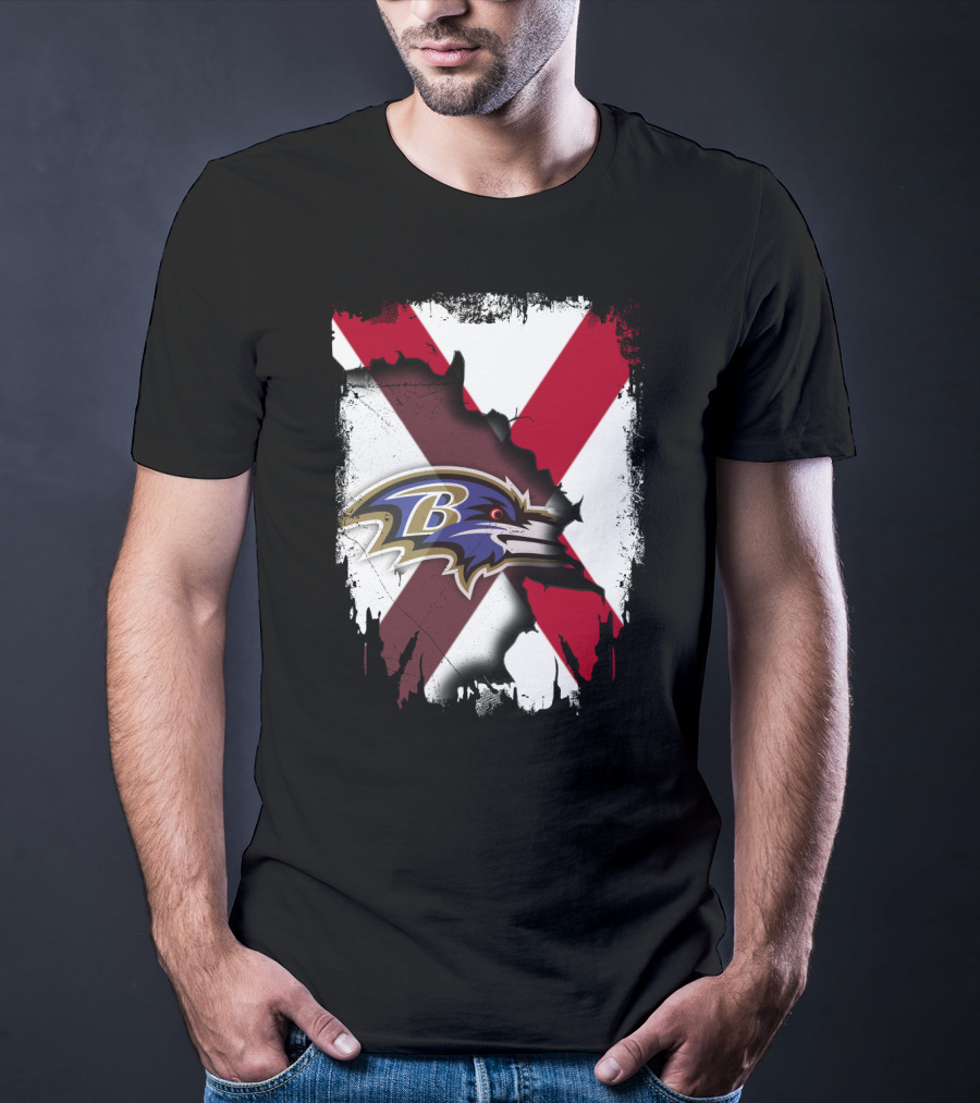 Alabama Flag With Baltimore Ravens Logo Fusion T-Shirt