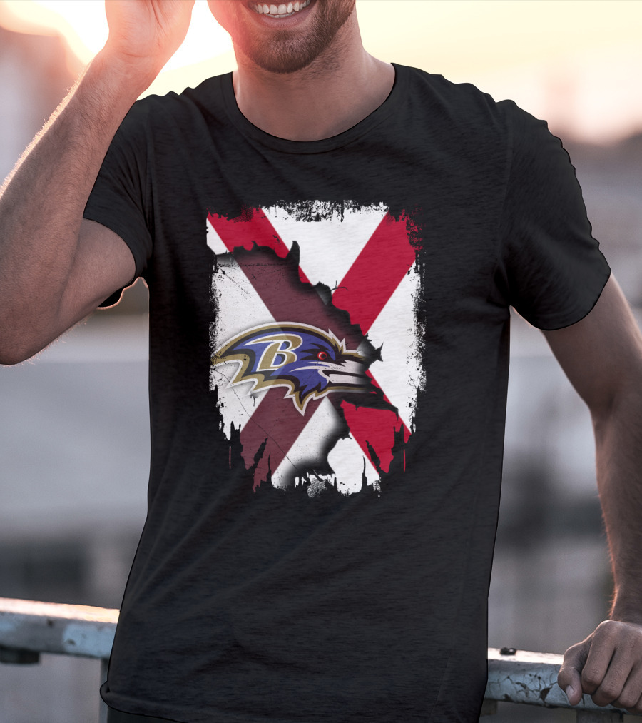 Alabama Flag With Baltimore Ravens Logo Fusion T-Shirt