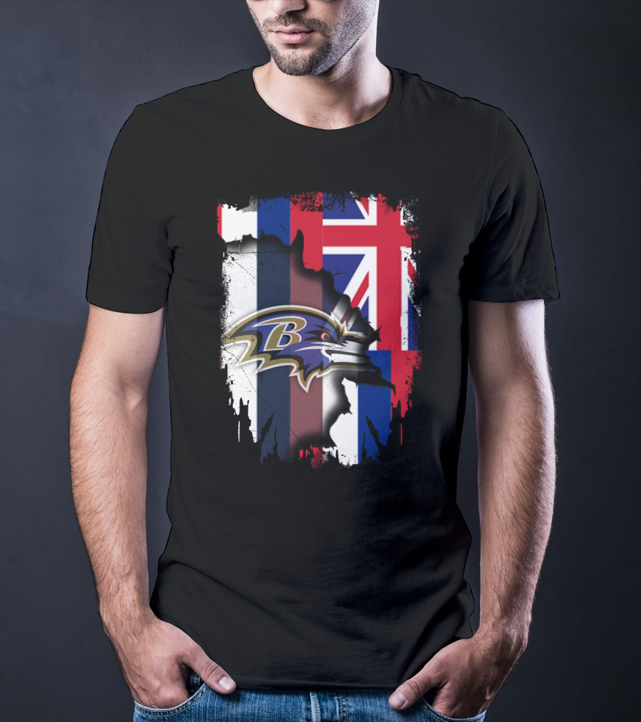Baltimore Ravens Logo Over Hawaiian Flag Together T-Shirt