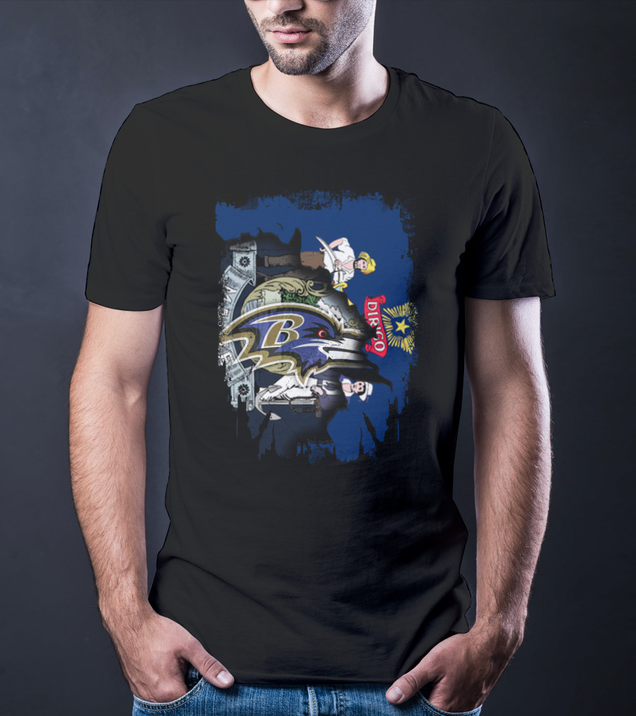 Baltimore Ravens Logo On Maine State Flag Elements T-Shirt