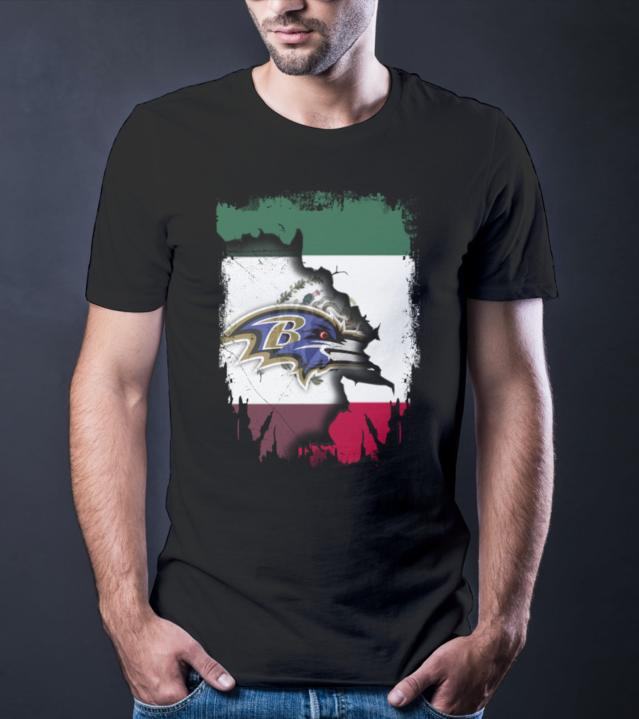 Mexico Flag Map With Baltimore Ravens T-Shirt