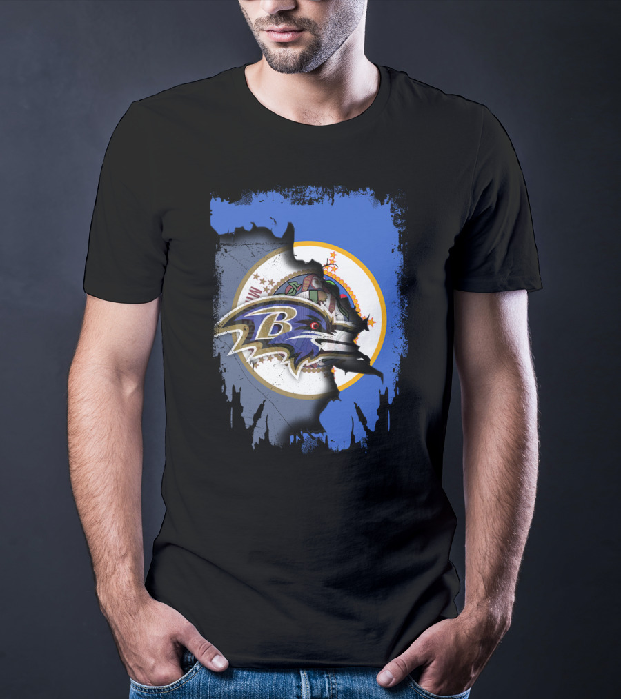 Together Minnesota Ravens Logo Over State Seal Flag T-Shirt