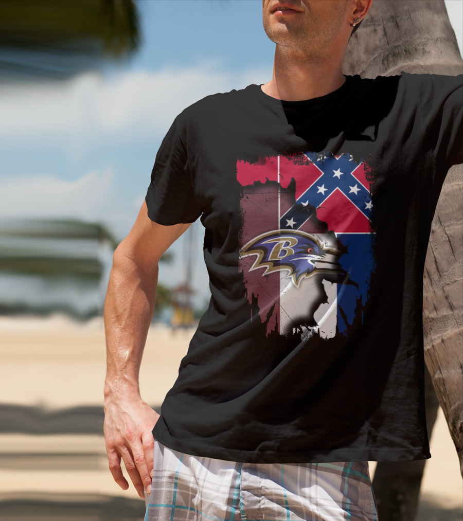 Baltimore Ravens Combined With Mississippi Flag Elements T-Shirt