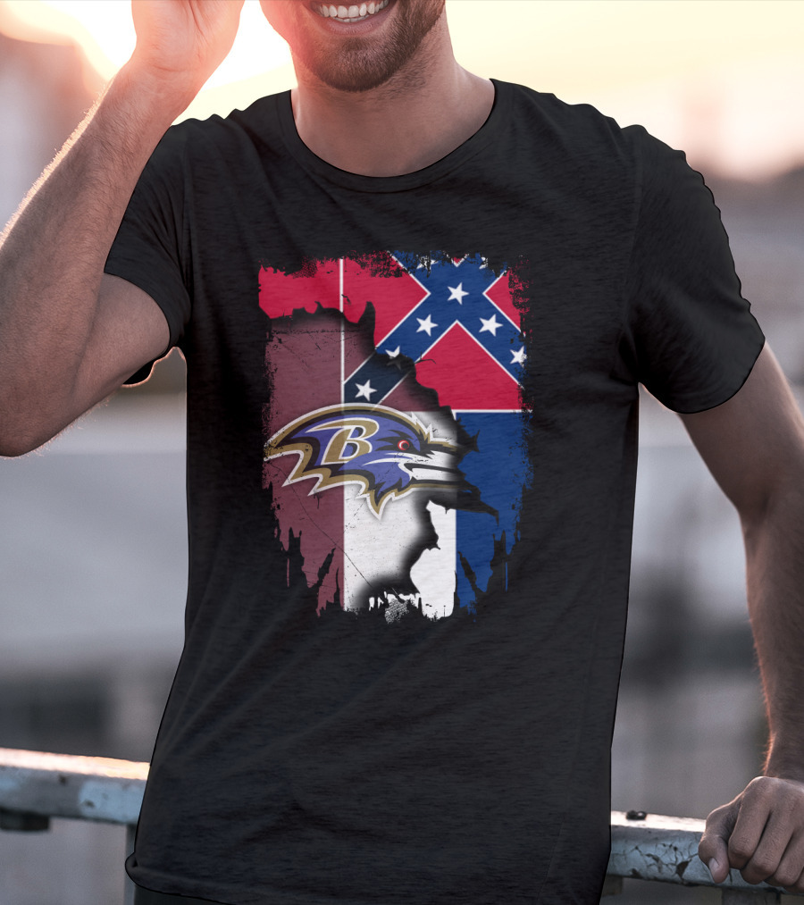 Baltimore Ravens Combined With Mississippi Flag Elements T-Shirt