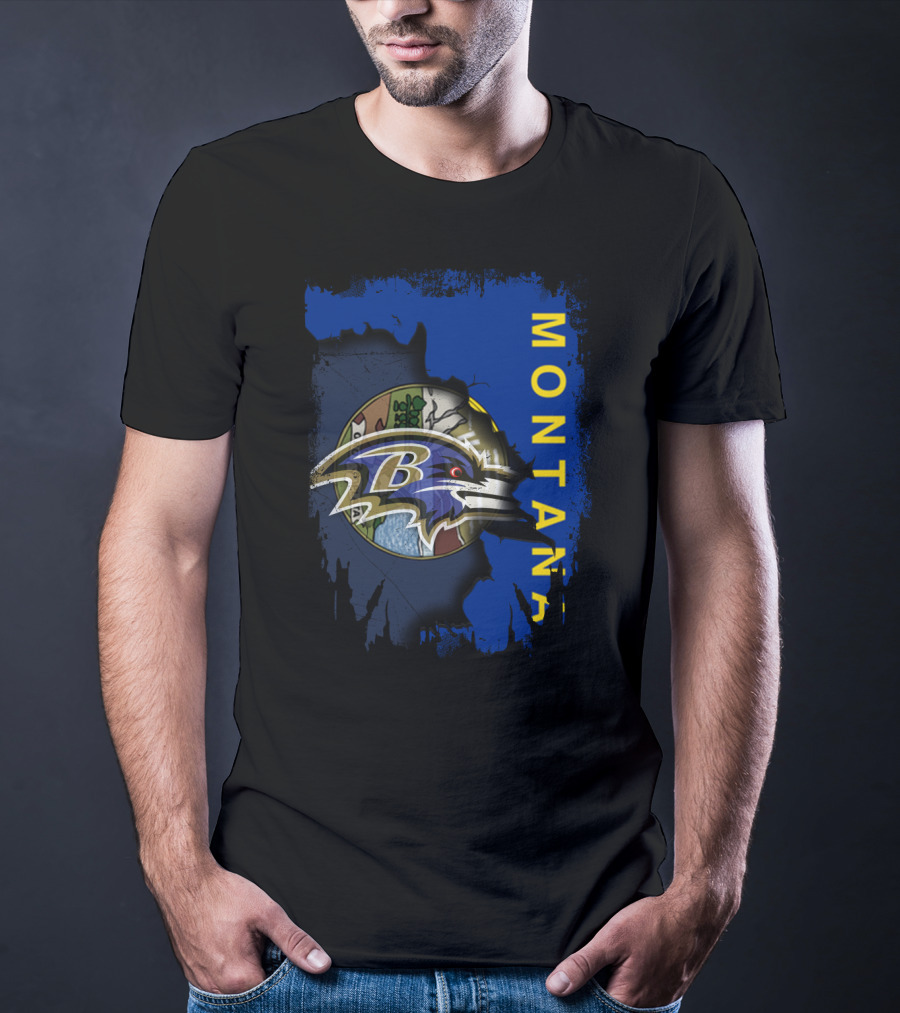 Montana With Baltimore Ravens Logo And Nature Scene T-Shirt