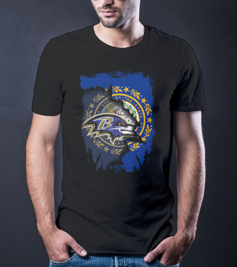 New Hampshire State Seal With Ravens NFL Logo Integration T-Shirt