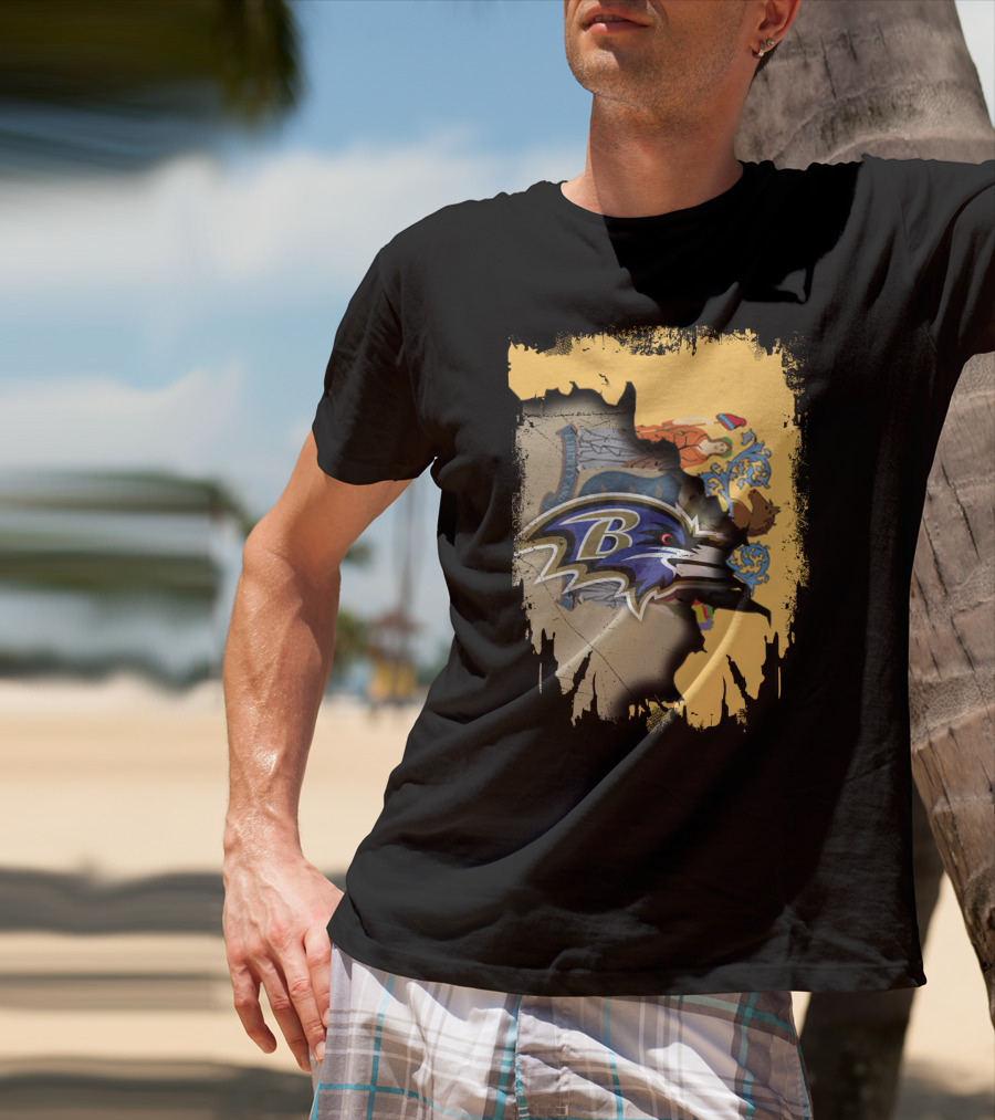 New Jersey State Emblem Combined With Ravens Team T-Shirt