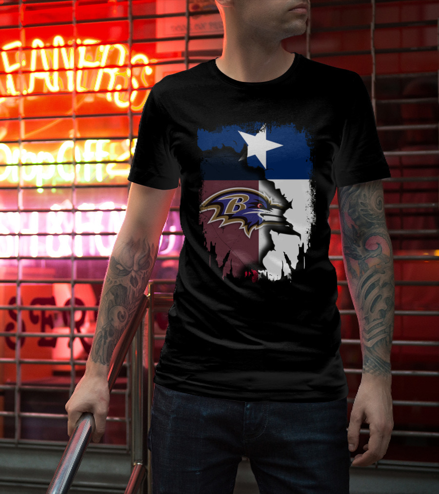 Texas And Baltimore Ravens Unity Featuring Lone Star And Team T-Shirt