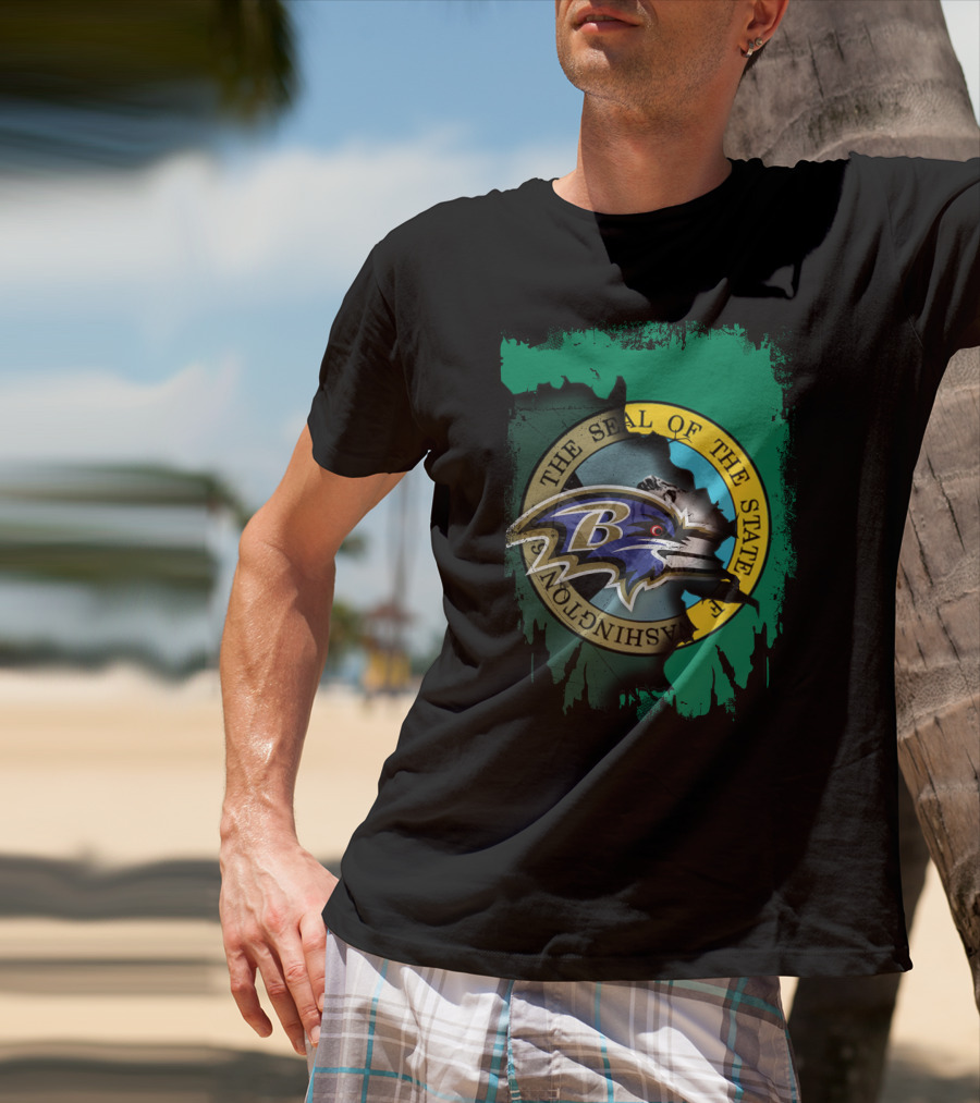 Washington State Seal With Baltimore Ravens Logo Overlap T-Shirt