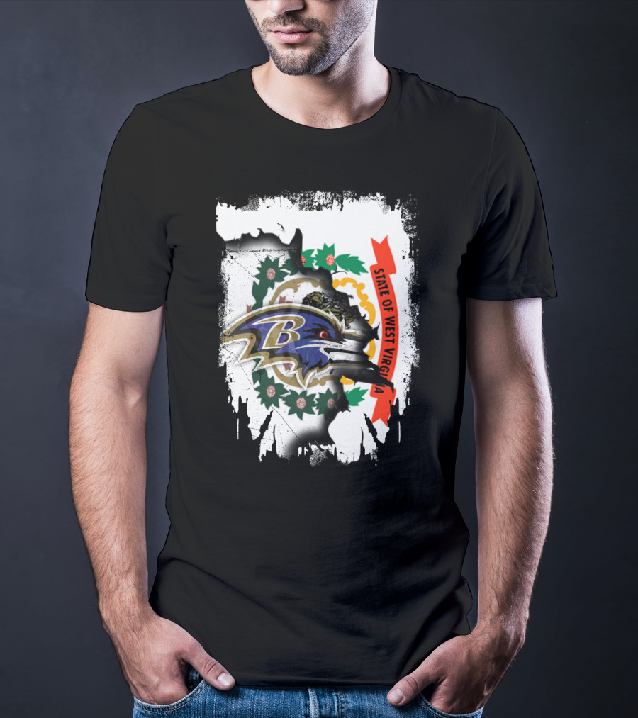 State Of West Virginia And Baltimore Ravens Logo Fusion T-Shirt