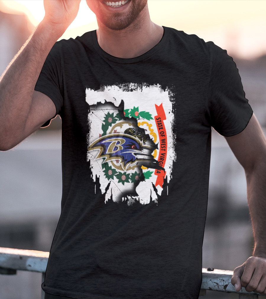 State Of West Virginia And Baltimore Ravens Logo Fusion T-Shirt