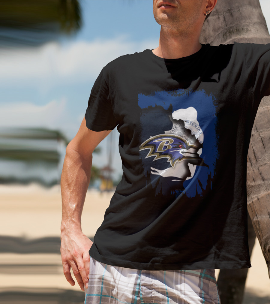 Wyoming State Seal With Baltimore Ravens Logo Integration T-Shirt