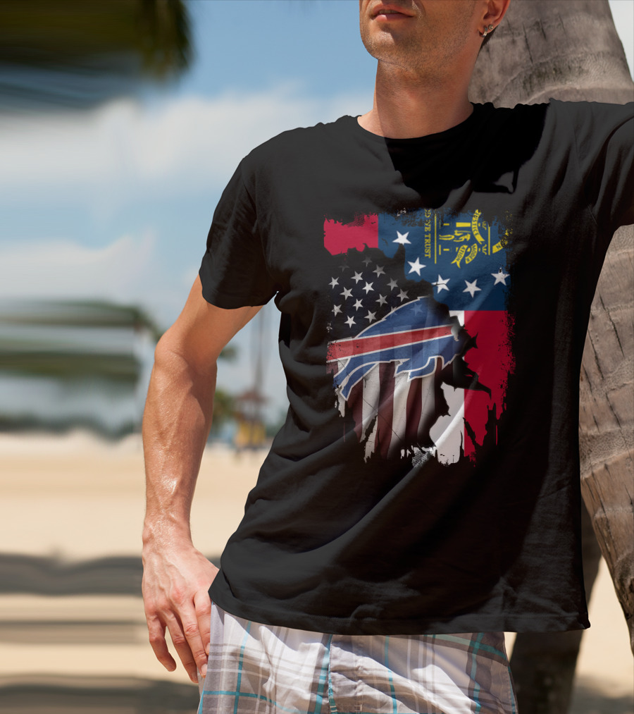 Together Georgia Flag Buffalo Bills American Flag Fusion T-Shirt