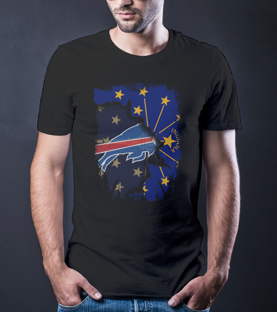 Indiana State Outline With Buffalo Bills Logo Fusion T-Shirt
