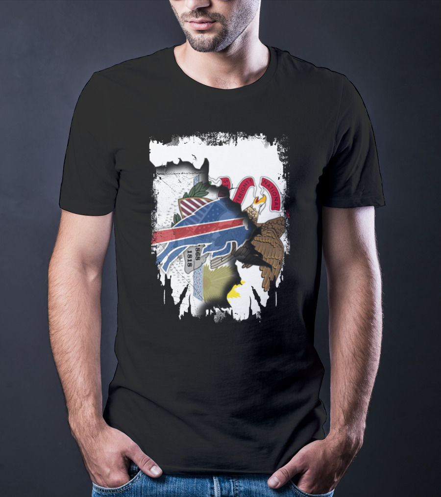 Illinois State Seal And Buffalo Bills Logo Together T-Shirt