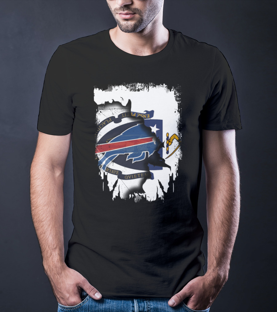 Massachusetts And Buffalo Bills Torn Flag Fusion T-Shirt