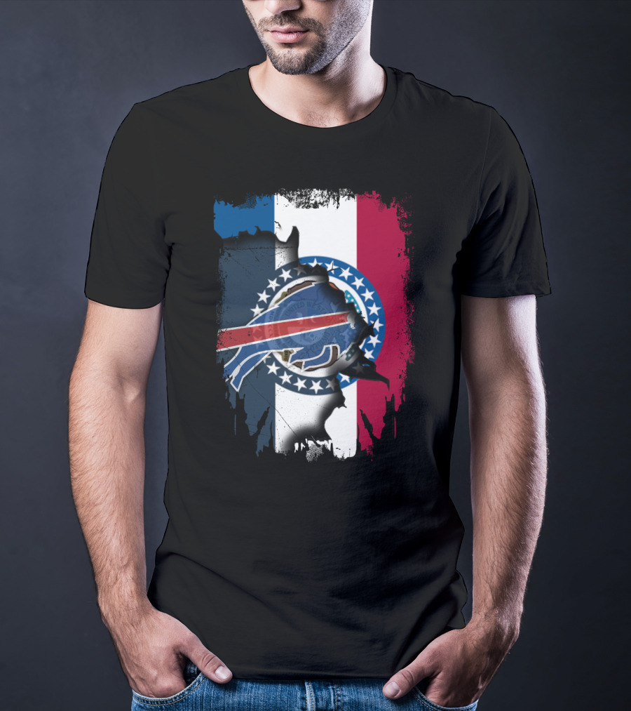 Missouri State Flag And Buffalo Bills Logo Fusion T-Shirt
