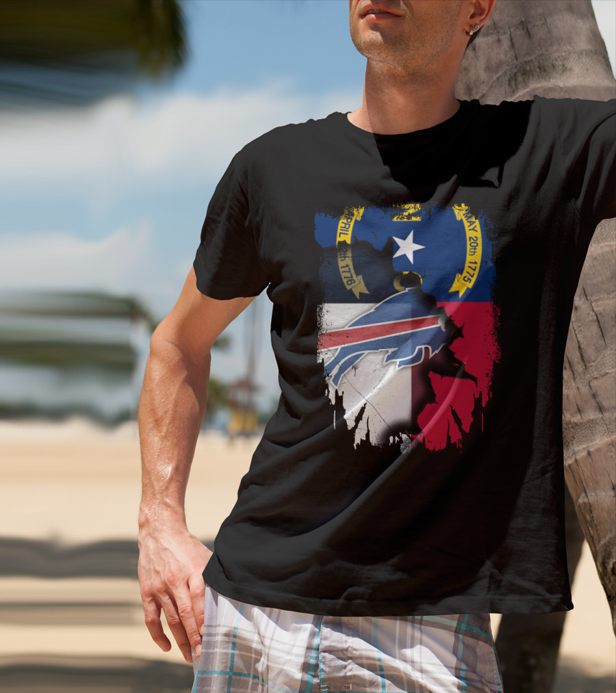North Carolina State Flag Merging With Buffalo Bills Football Team Logo Elements T-Shirt