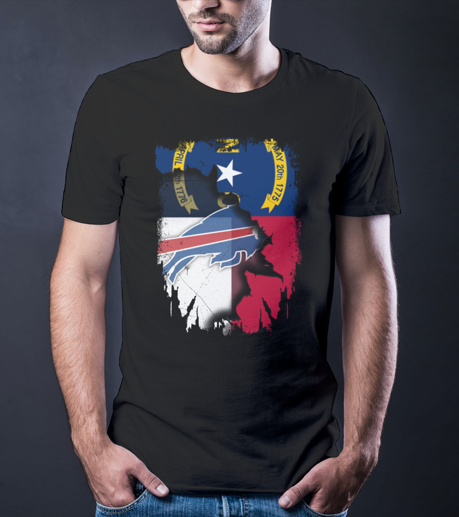 North Carolina State Flag Merging With Buffalo Bills Football Team Logo Elements T-Shirt