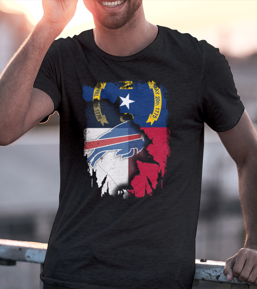 North Carolina State Flag Merging With Buffalo Bills Football Team Logo Elements T-Shirt