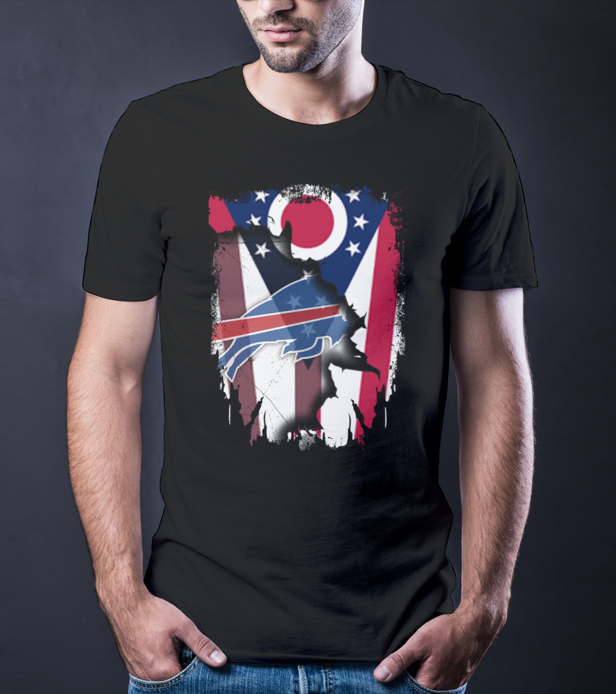 Ohio Flag And Buffalo Bills Logo Fusion T-Shirt