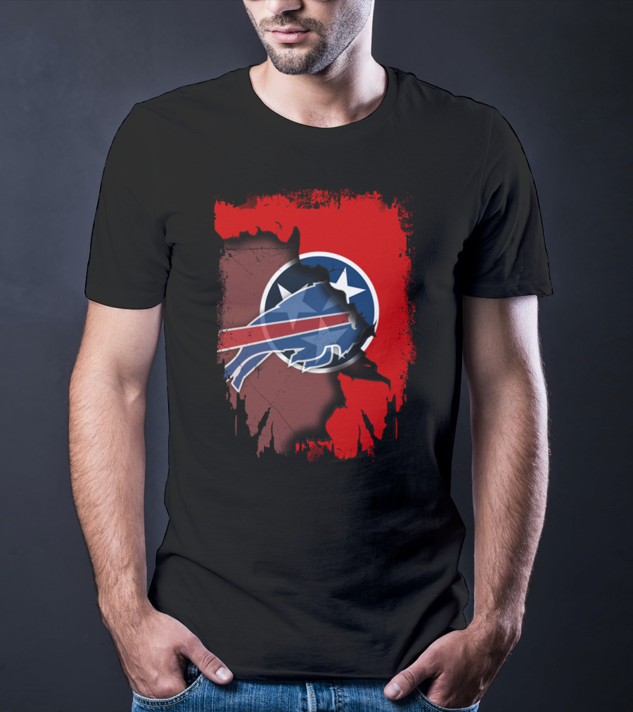 Together Tennessee Buffalo Bills Logo Tennessee Flag Fusion T-Shirt
