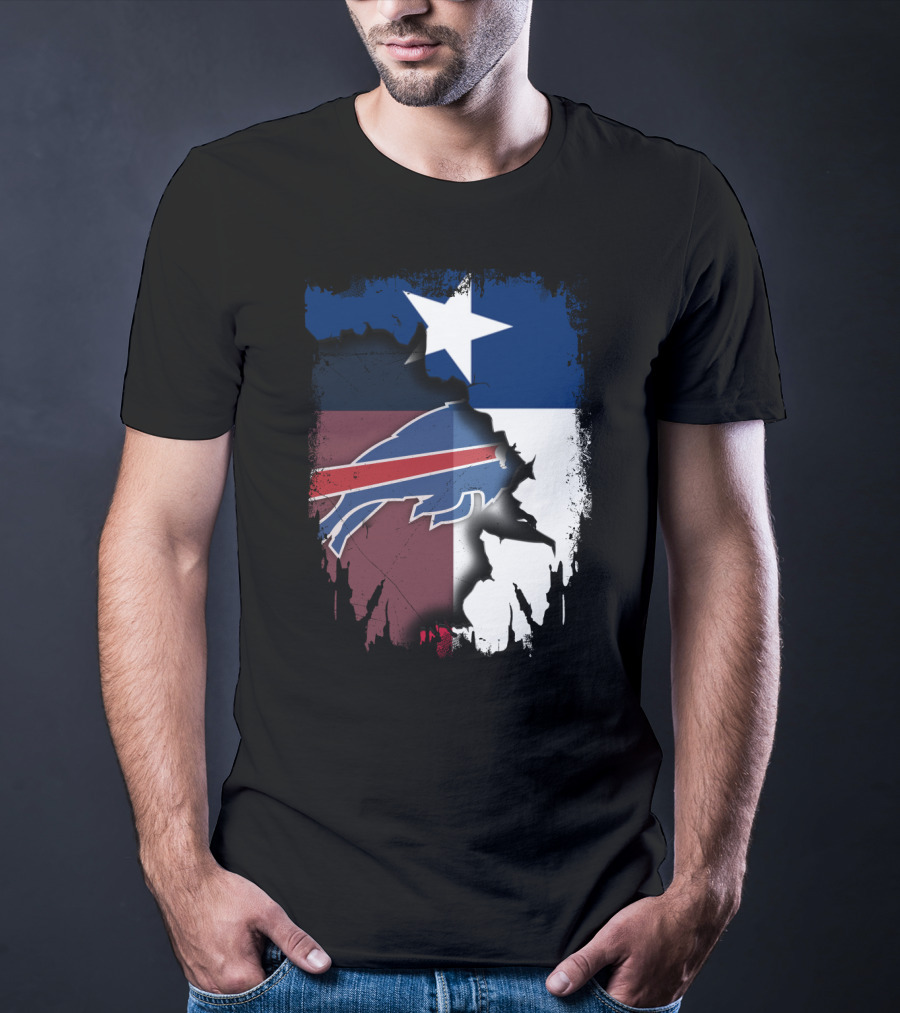 Texas And Buffalo Bills United With Lone Star Flag T-Shirt