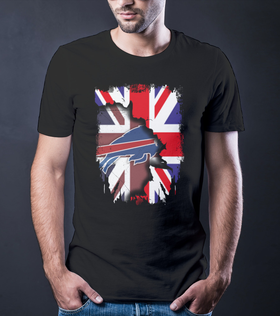 United Kingdom Flag Torn With Buffalo Bills T-Shirt