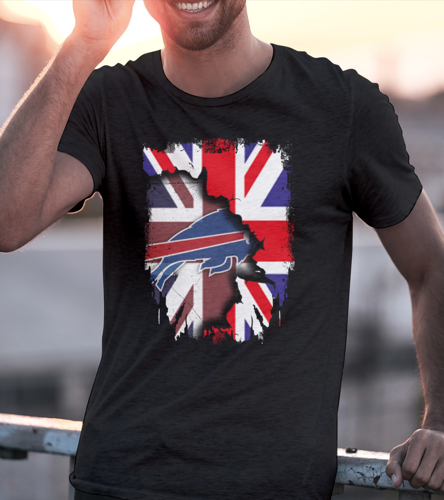 United Kingdom Flag Torn With Buffalo Bills T-Shirt