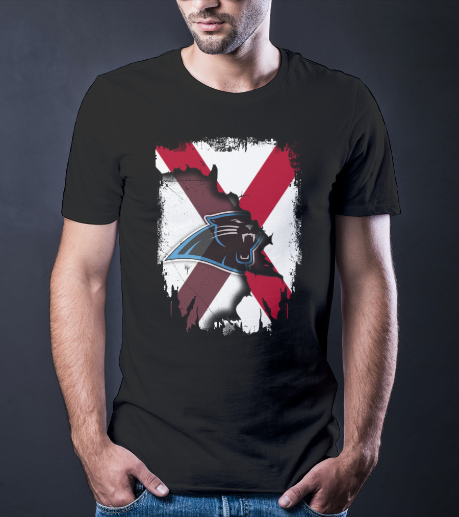 Alabama State Flag With Carolina Panthers Logo Fusion T-Shirt