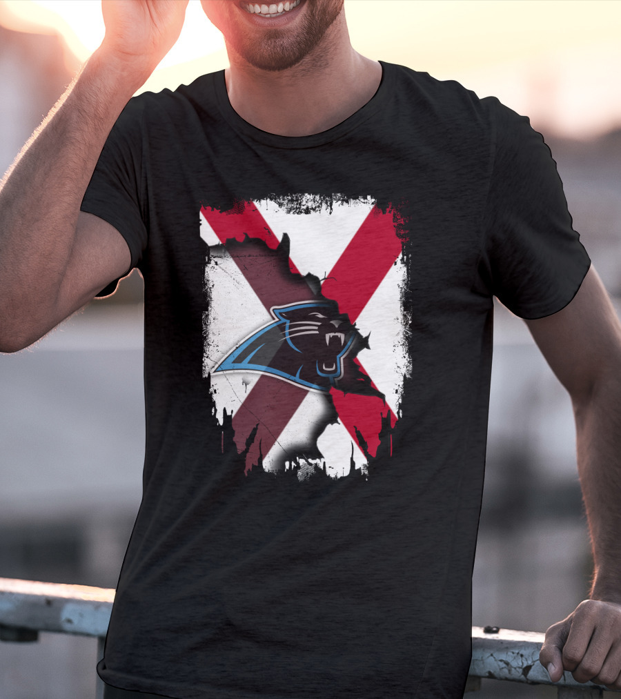 Alabama State Flag With Carolina Panthers Logo Fusion T-Shirt