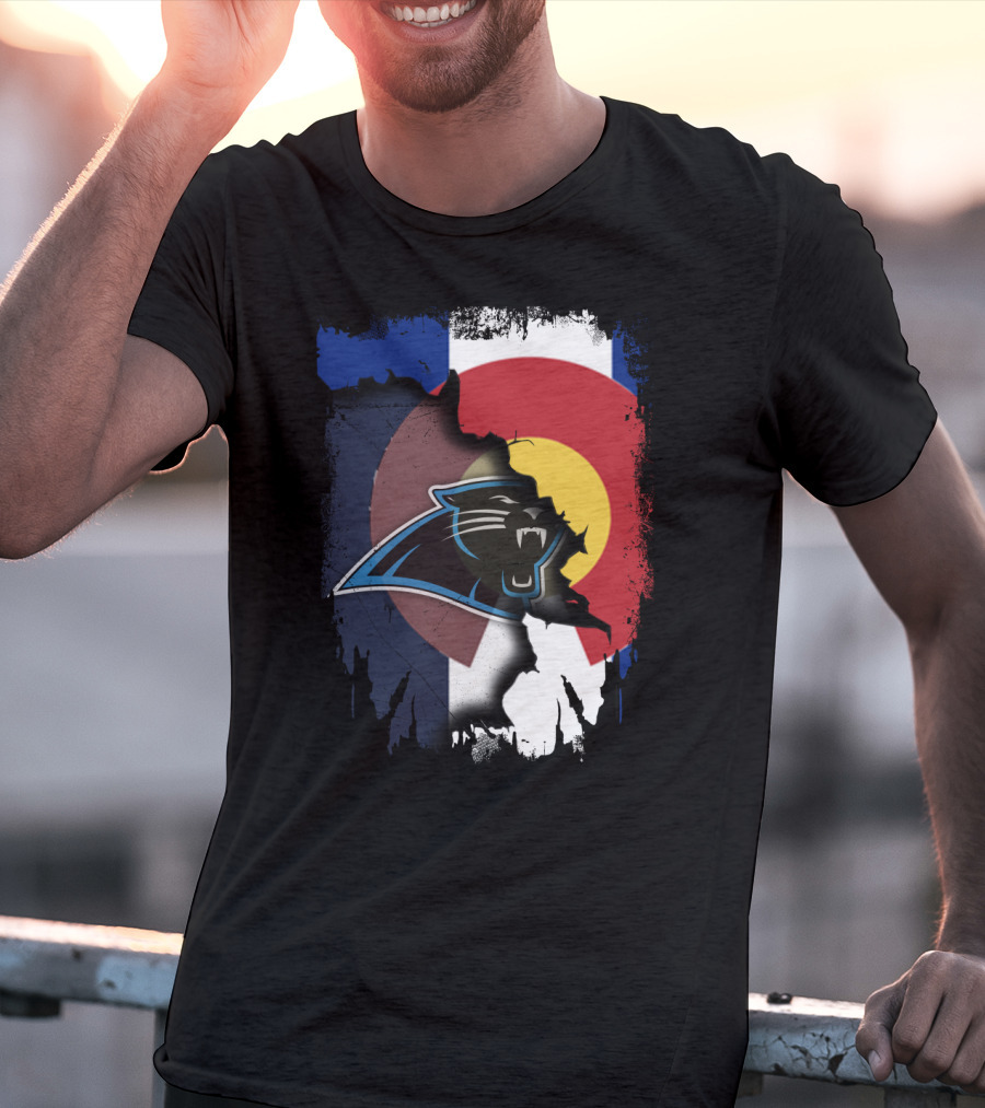 Colorado Flag With Panthers Logo Overlay T-Shirt
