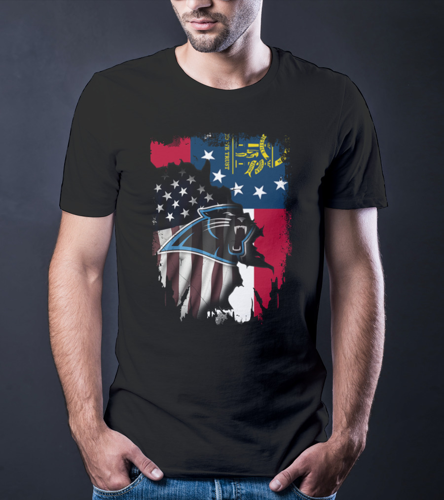 Georgia Flag And American Flag With Carolina Panthers T-Shirt