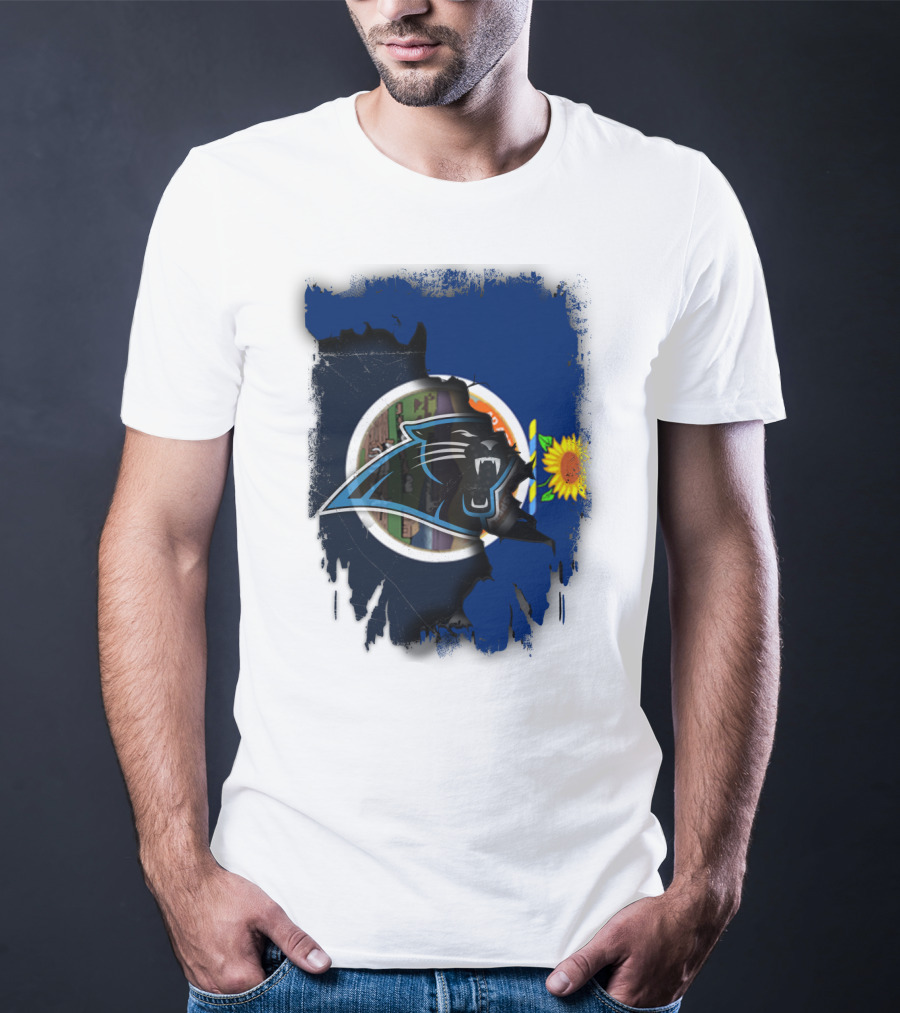 Kansas Sunflower With Carolina Panthers Logo Fusion T-Shirt