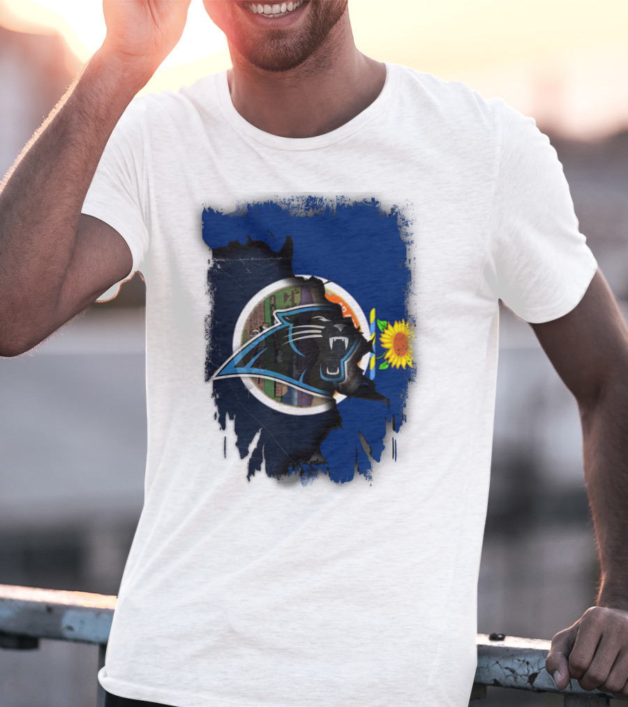 Kansas Sunflower With Carolina Panthers Logo Fusion T-Shirt