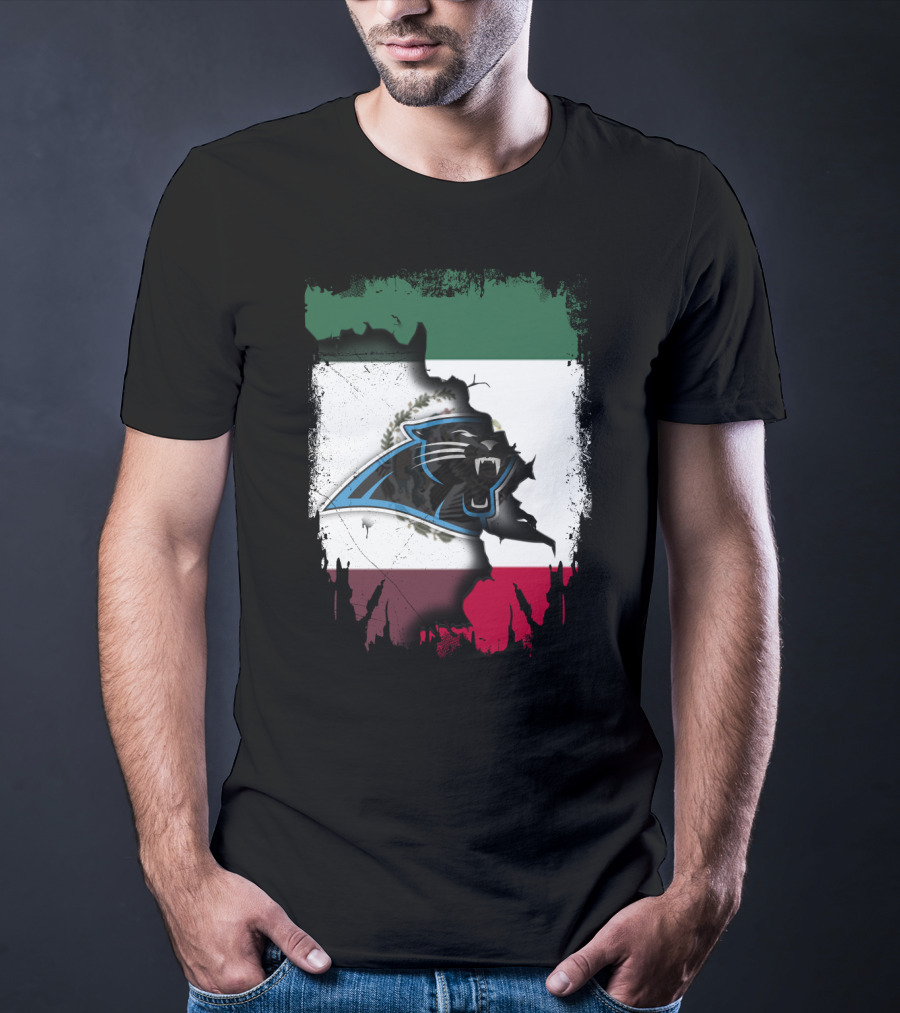 Together Mexico Carolina Panthers Flag Fusion T-Shirt