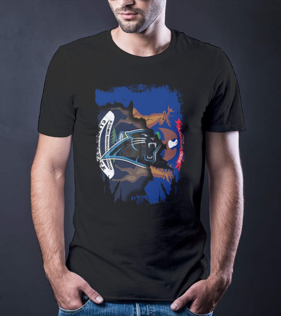 Together Michigan With Panthers Logo And Michigan State Flag Elements T-Shirt