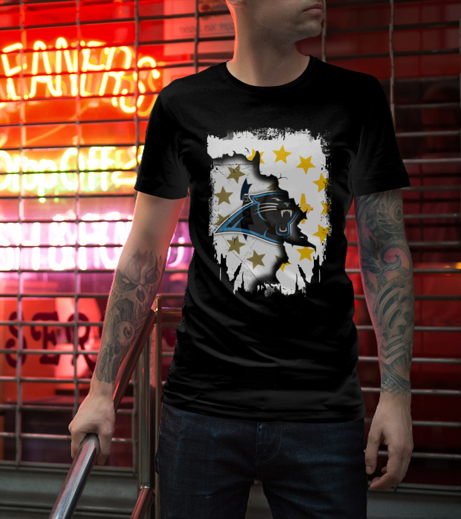 Rhode Island United With Carolina Panthers Logo And Stars T-Shirt