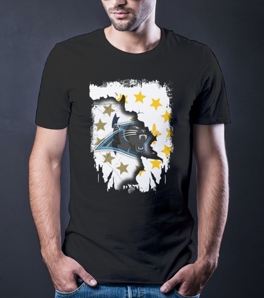 Rhode Island United With Carolina Panthers Logo And Stars T-Shirt
