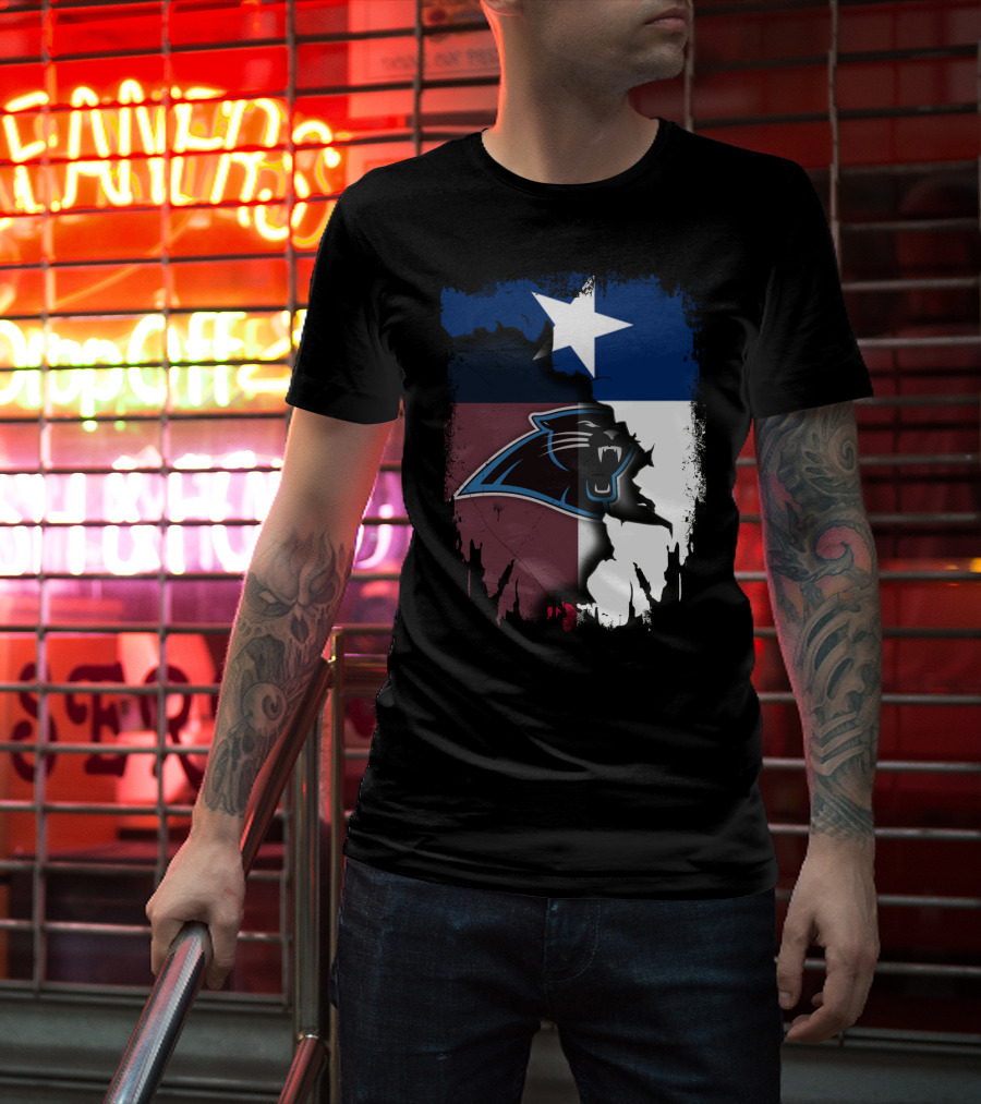 Texas Flag Combined With Carolina Panthers T-Shirt